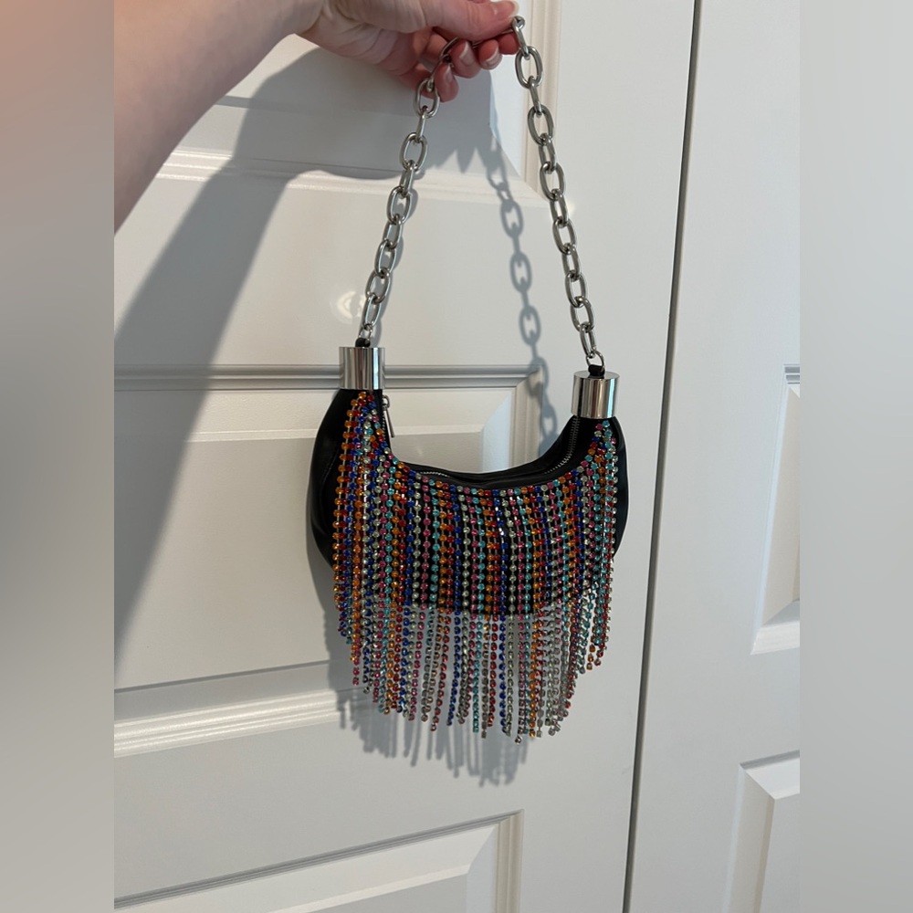 ASOS rainbow rhinestone fringe shoulder mini bag